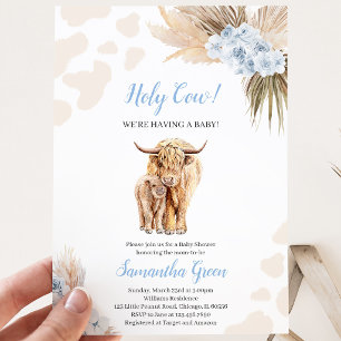Invitation Baby Shower Vache Sacrée Bleue
