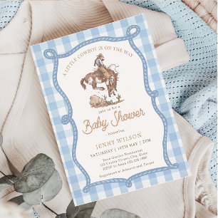 Invitation Baby shower vacher à carreaux bleus