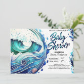 Invitation Baby shower Vagues marquées personnalisées (Debout devant)