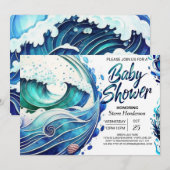 Invitation Baby shower Vagues marquées personnalisées (Devant / Derrière)