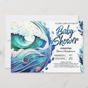 Invitation Baby shower Vagues marquées personnalisées