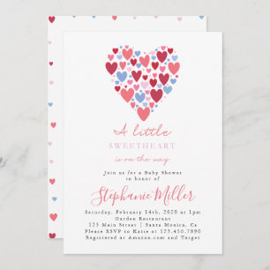 Invitation Baby shower Valentin rose et bleu coeur
