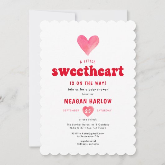 Invitation Baby shower Valentine Little Sweetheart (Devant)