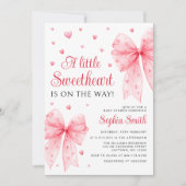 Invitation Baby shower Valentine Little Sweetheart Red Bow (Devant)