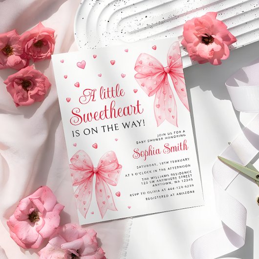Invitation Baby shower Valentine Little Sweetheart Red Bow