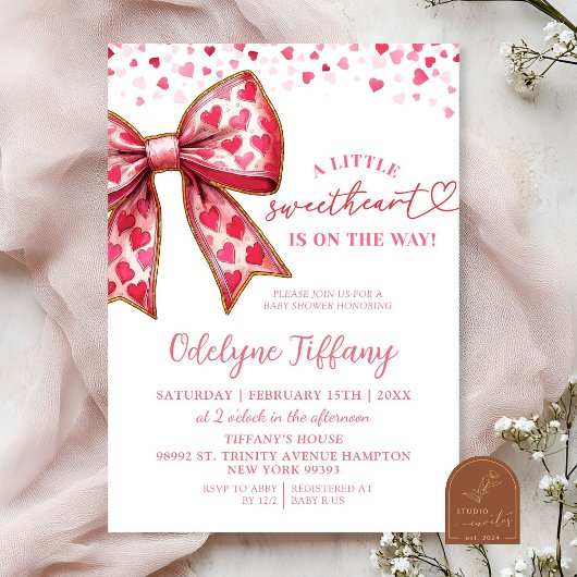 Invitation Baby shower Valentine Pink Bow