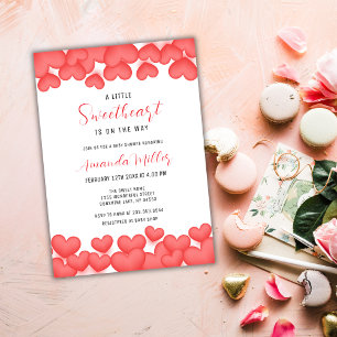 Invitation Baby shower Valentine Red Modern Little Sweetheart