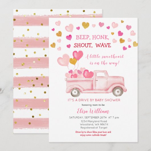 Invitation Baby shower Valentine Sweetheart (Devant / Derrière)