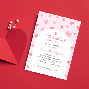 Invitation Baby shower Valentine Sweetheart Pink Peach Hearts