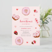 Invitation Baby shower Valentines de Donuts Roses (Debout devant)