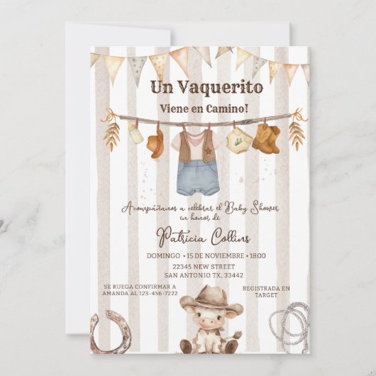 Invitation Baby shower Vaquerito Cowboy espagnol (Devant)