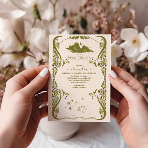 Invitation Baby shower végétal céleste vintage