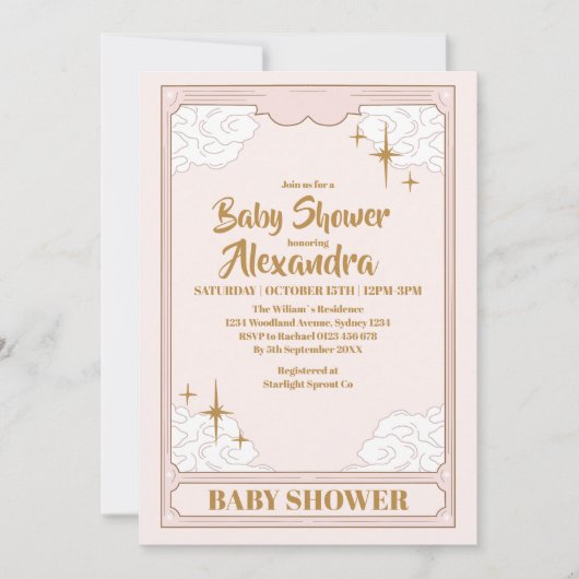 Invitation Baby shower végétal céleste vintage (Devant)