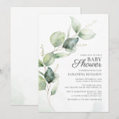 Invitation Baby shower végétal Eucalyptus (Devant / Derrière)