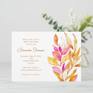 Invitation Baby shower végétal minimaliste rose et jaune