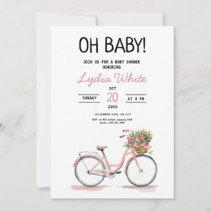 Invitation Baby shower vélo baby shower bébé fleuri