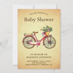 Invitation Baby Shower vélo floral rose vintage