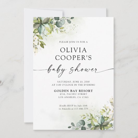 Invitation Baby shower verdoyant (Devant)