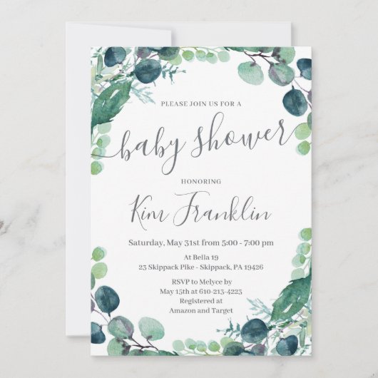 Invitation Baby shower verdoyant (Devant)