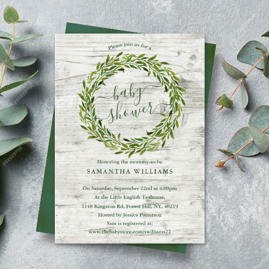 Invitation Baby shower verdoyant branché Laurel Wreath
