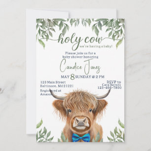 Invitation baby shower verdoyant de vache de montagne
