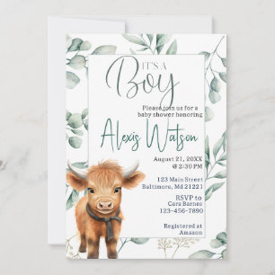 Invitation baby shower verdoyant de vache de montagne