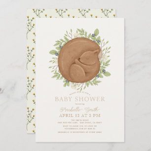 Invitation Baby shower verdoyant d'écureuil couchant