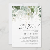 Invitation Baby shower verdoyant et doré Jumeaux (Devant)