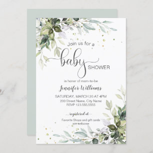 Invitation baby shower verdoyant et eucalyptus