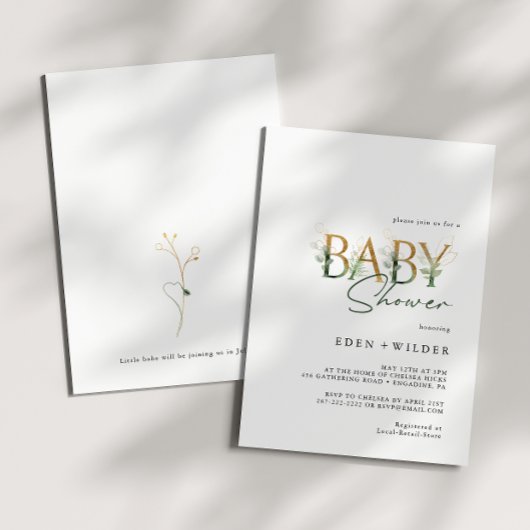 Invitation Baby shower verdoyant et or