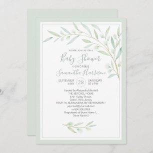 Invitation Baby shower Verdure Élégante aquarelle Foliage