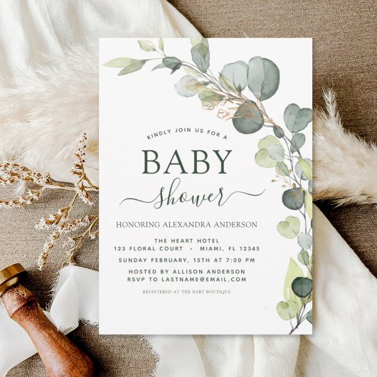 Invitation Baby shower Verdure Eucalyptus Botanique Élégant