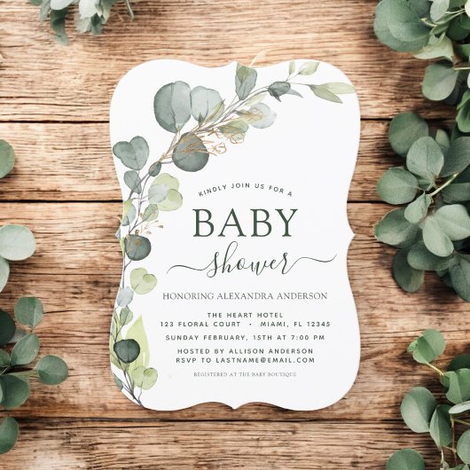 Invitation Baby shower Verdure Eucalyptus Succulent Élégant