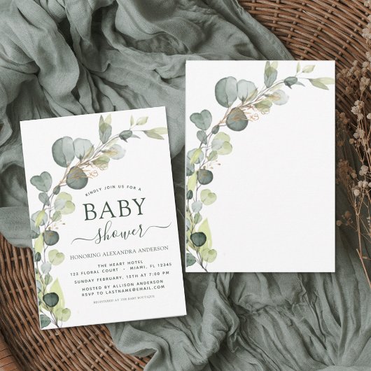Invitation Baby shower Verdure Eucalyptus Succulent Élégant