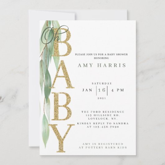 INVITATION baby shower|verdure|vert Sage (Devant)