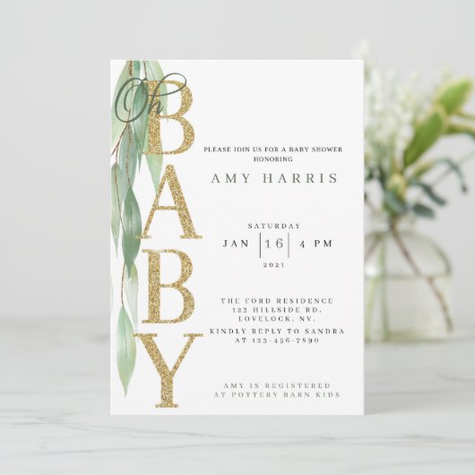 INVITATION baby shower|verdure|vert Sage (Debout devant)