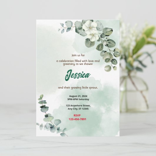 Invitation Baby shower vert (Debout devant)
