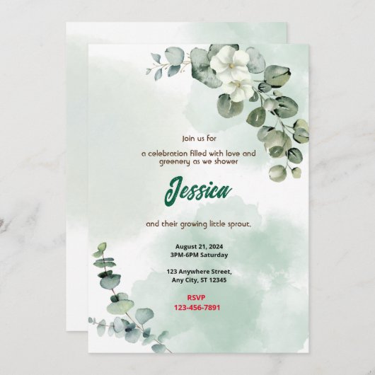 Invitation Baby shower vert (Devant / Derrière)