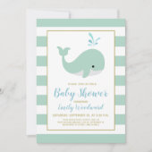 Invitation Baby shower vert à la menthe de baleine (Devant)
