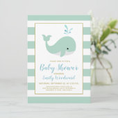 Invitation Baby shower vert à la menthe de baleine (Debout devant)
