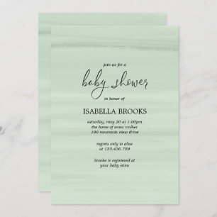 Invitation baby shower vert à l'aquarelle minimal