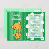 Invitation Baby shower vert à l'ours en peluche mi (Devant / Derrière)