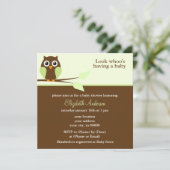 Invitation Baby shower vert adorable de hibou (Debout devant)