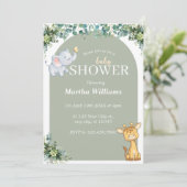 Invitation Baby shower vert animal Neutre (Debout devant)