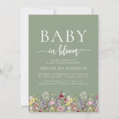 Invitation Baby shower vert Boho Fleur sauvage Sage (Devant)