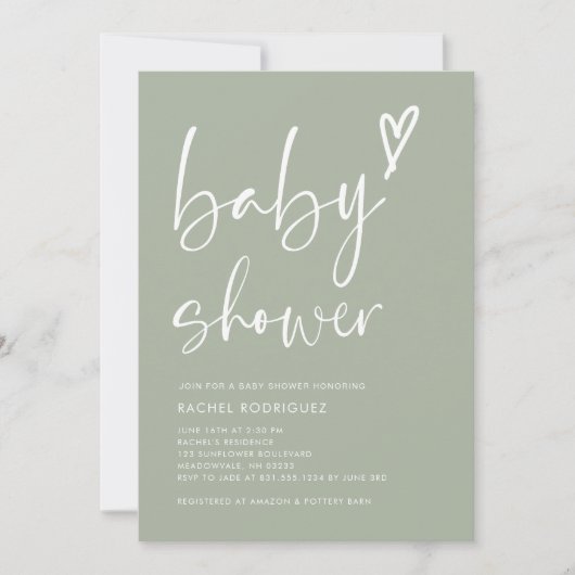 Invitation Baby shower vert Boho Heart Sage (Devant)