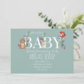 Invitation Baby shower vert boisé moderne (Debout devant)