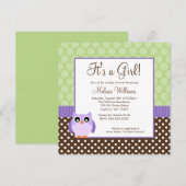 Invitation Baby shower vert Brown de fille de point de polka (Devant / Derrière)