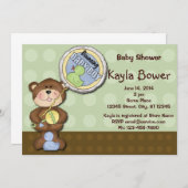 Invitation Baby shower vert Brown Teddy Bear Boy (Devant / Derrière)