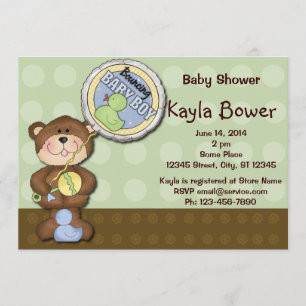 Invitation Baby shower vert Brown Teddy Bear Boy